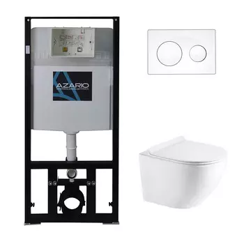 Подвесной унитаз с инсталляцией и кнопкой Azario Gloria AZ-8010-1000+AZ-8200-0012+AZ-2003 безободковый, с крышкой микролифт, белый, кнопка белая