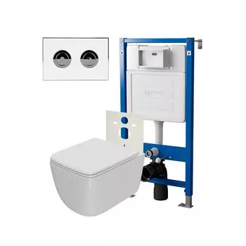 Подвесной унитаз с инсталляцией Point Меркурий PN48195WC безободковый, сиденье микролифт, белый, кнопка белая