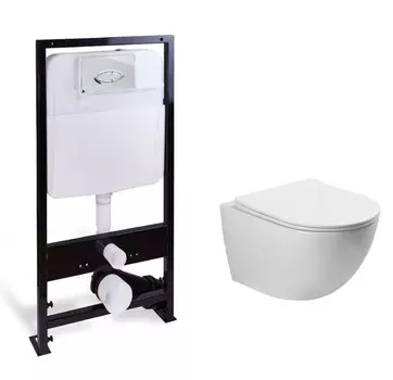 Подвесной унитаз с инсталляцией SantiLine SL-5005 + SL-01 безободковый с сиденьем микролифт, белый