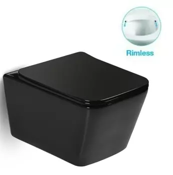 Подвесной унитаз SantiLine SL-5004MB безободковый, с сиденьем микролифт, черный матовый