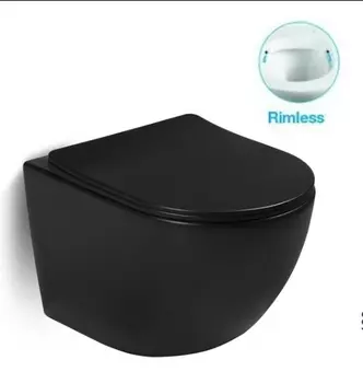 Подвесной унитаз SantiLine SL-5018MB безободковый, с сиденьем микролифт, черный матовый