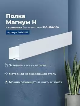Полка с крючками Aquanet Магнум Н 50 см 00341539 белая матовая