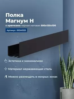 Полка с крючками Aquanet Магнум Н 50 см 00341533 черная матовая
