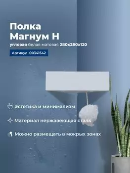 Полка угловая Aquanet Магнум Н 28 см 00341542 белая матовая