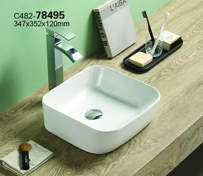 Раковина накладная CeramaLux 35 см 78495 белая глянцевая