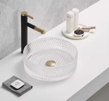 Раковина накладная CeramaLux 36 см GL01 прозрачное стекло