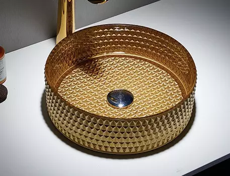 Раковина накладная CeramaLux 36 см GL05 золото