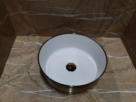 Раковина накладная CeramaLux 37 см C1055 бело-золотая