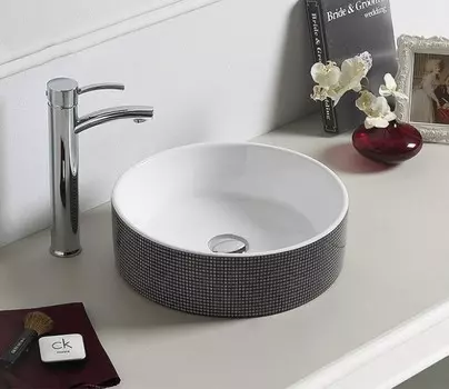 Раковина накладная CeramaLux 39 см 78308 белая с декором