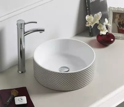 Раковина накладная CeramaLux 39 см 78310 белая с декором