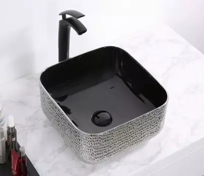 Раковина накладная CeramaLux 39 см D1303H020 черная, серая