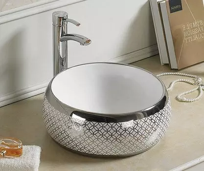 Раковина накладная CeramaLux 40 см 5004SP белая с декором