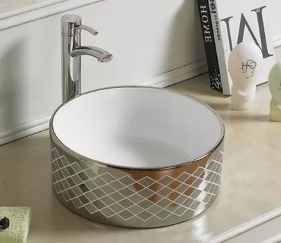 Раковина накладная CeramaLux 41 см 7078ASP белая с декором