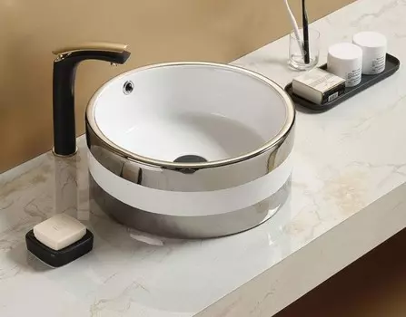 Раковина накладная CeramaLux 42 см C1056 белая с декором