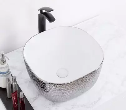 Раковина накладная CeramaLux 42 см D1301H021 белая, серебро