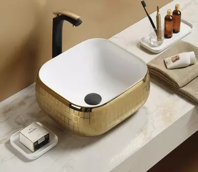 Раковина накладная CeramaLux 45 см C1068 золото, белая