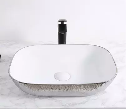 Раковина накладная CeramaLux 46 см D1333H021 белая, серебро