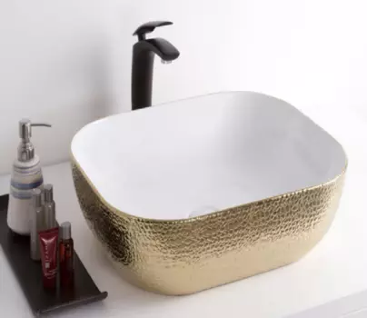 Раковина накладная CeramaLux 46 см D1333H025 белая, золото