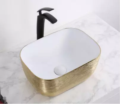 Раковина накладная CeramaLux 46 см D1333H130 белая, золото