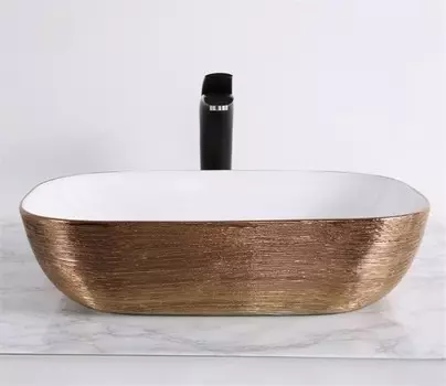 Раковина накладная CeramaLux 46 см D1333H132 белая, золото