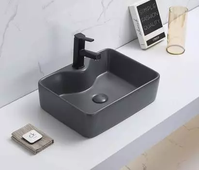 Раковина накладная CeramaLux 49 см 7291MDH-2 черная матовая