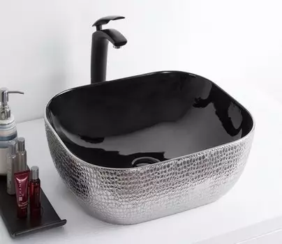 Раковина накладная CeramaLux 50 см D1302H020 черная, серая