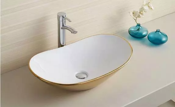 Раковина накладная CeramaLux 62 см 7811AJW золото, белая