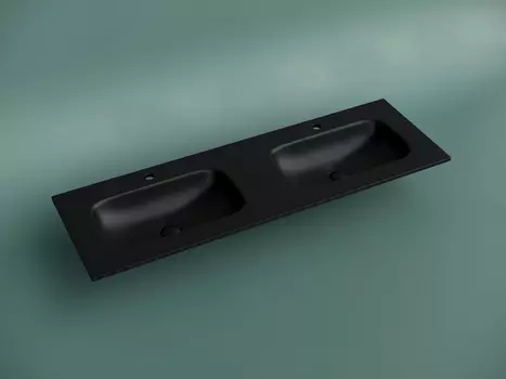 Раковина накладная мебельная Ceramica Nova Grace 1410x457x137 мм, с двумя чашами и отв под смеситель, черный матовый