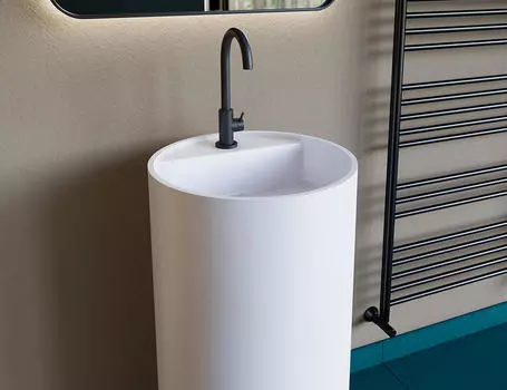 Раковина напольная Salini Armonia S-Sense 45 см 130115G из литьевого мрамора, белая глянцевая, с отверстием под смеситель и до