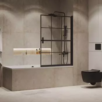 Шторка для ванной Niagara Nova 90x140 стекло с рисунком, профиль черный матовый