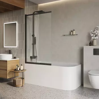 Шторка для ванны BelBagno Luce 90x145 LUCE-VF-11-90/145-C-NERO стекло прозрачное, профиль черный