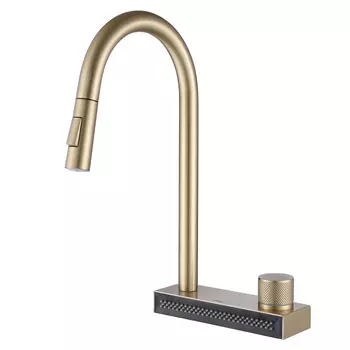 Смеситель для кухни Abber Wasser Kreis AF8114G с вытяжным изливом золото матовое