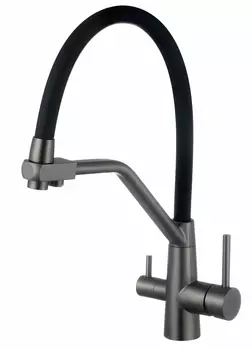 Смеситель для кухни Esko K25GMB с гибким изливом и подключением фильтра, графит, черный