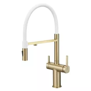 Смеситель для кухни Rose R358G с подключением фильтра воды, золотой сатин