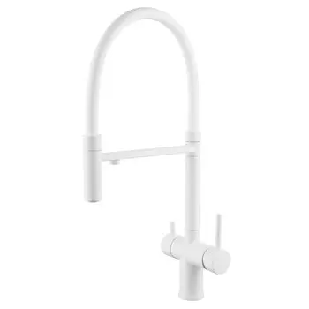 Смеситель для кухни Shevanik S178C с гибким изливом и подключением фильтра, белый