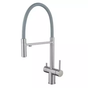 Смеситель для кухни Shevanik S178L с гибким изливом и подключением фильтра, сатин