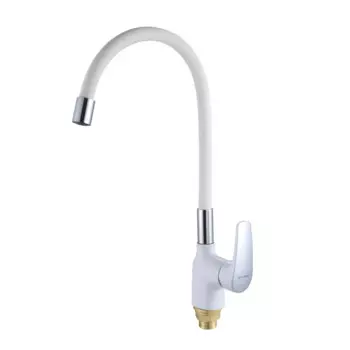 Смеситель для кухни Shevanik S443-1 с гибким изливом, белый