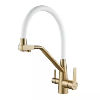 Смеситель для кухни Shevanik S968G с гибким изливом и подключением фильтра, золотой сатин