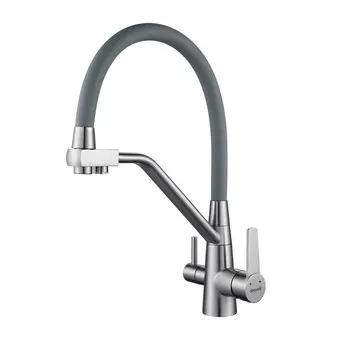 Смеситель для кухни Shevanik S968L с гибким изливом и подключением фильтра, сатин