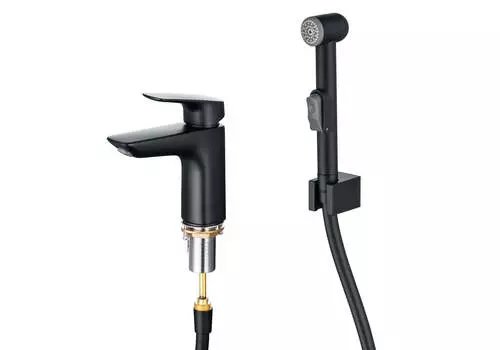 Смеситель для раковины с гигиеническим душем Aquatek Вега AQ1012MB черный матовый