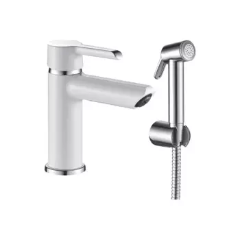 Смеситель для раковины с гигиеническим душем Shevanik S6071F белый