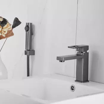 Смеситель для раковины с гигиеническим душем Shevanik S8271T оружейная сталь