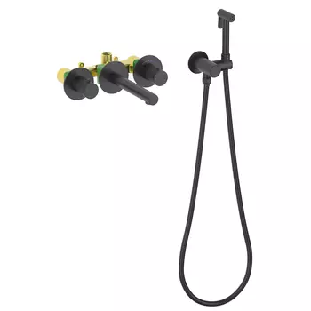 Смеситель для раковины с гигиеническим душем Timo Saona 2383/03SM черный матовый