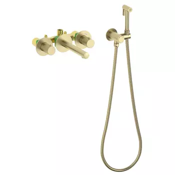 Смеситель для раковины с гигиеническим душем Timo Saona 2383/17SM золото матовое