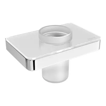 Стакан для зубных щеток Lemark Glass Line 9731034 с держателем, хром, белое стекло