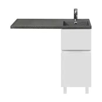 Тумба под раковину Aquaton Лайн 38 см 1A232201LF010 напольная, белая глянцевая