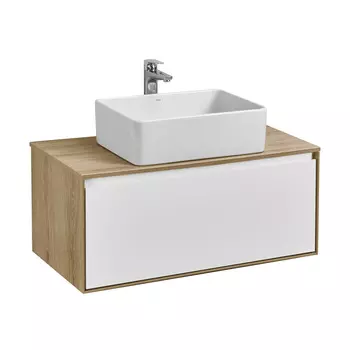 Тумба под раковину Aquaton Либерти 88 см 1A279901LYC70 подвесная, дуб эльвезия, белая глянцевая