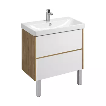 Тумба под раковину Aquaton Сканди 77 см 1A283001SDZ90 напольная, белая глянцевая, дуб рустикальный