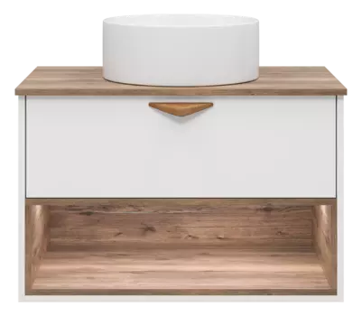 Тумба под раковину Brevita Bergen 80 см BER-07080-19-01-1Я подвесная, белая, темное дерево