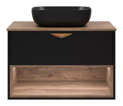 Тумба под раковину Brevita Bergen 80 см BER-07080-19-02-1Я подвесная, черная, темное дерево